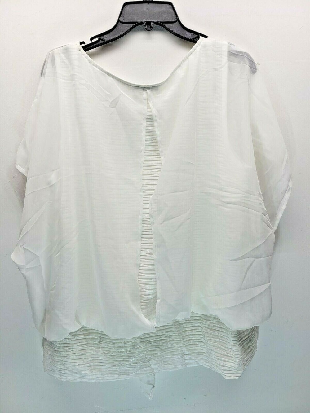 I.N. Studio Women's Blouse Sheer Bat sleeve Smocked Waist Ruffled White Size XL